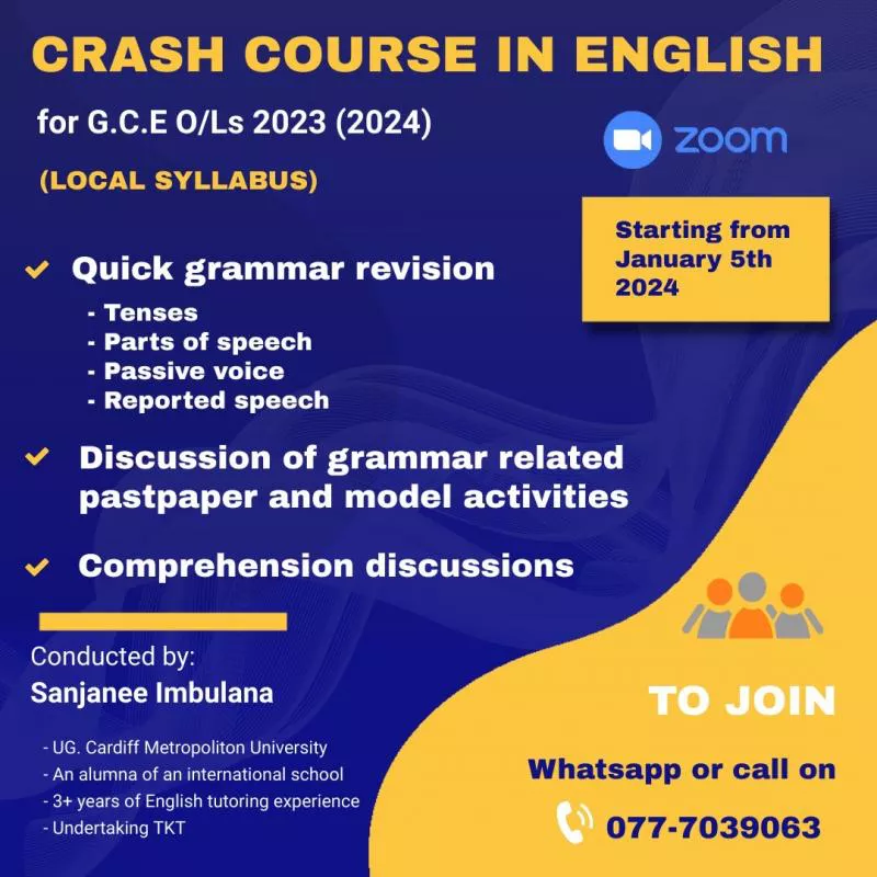 Online English classes for G.C.E O/L