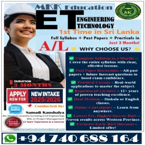 A/L - ENGINEERING  TECHNOLOGY - FAST TRACK - WITHIN 3 MONTHS