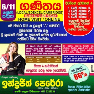MATHS  CLASSES  FOR GRADE 6 – 11  SINHALA / ENGLISH ) MEDIUM