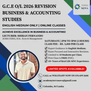 G.C.E O/L Business & Accounting Studies (ENGLISH MEDIUM) CRASH COURSE